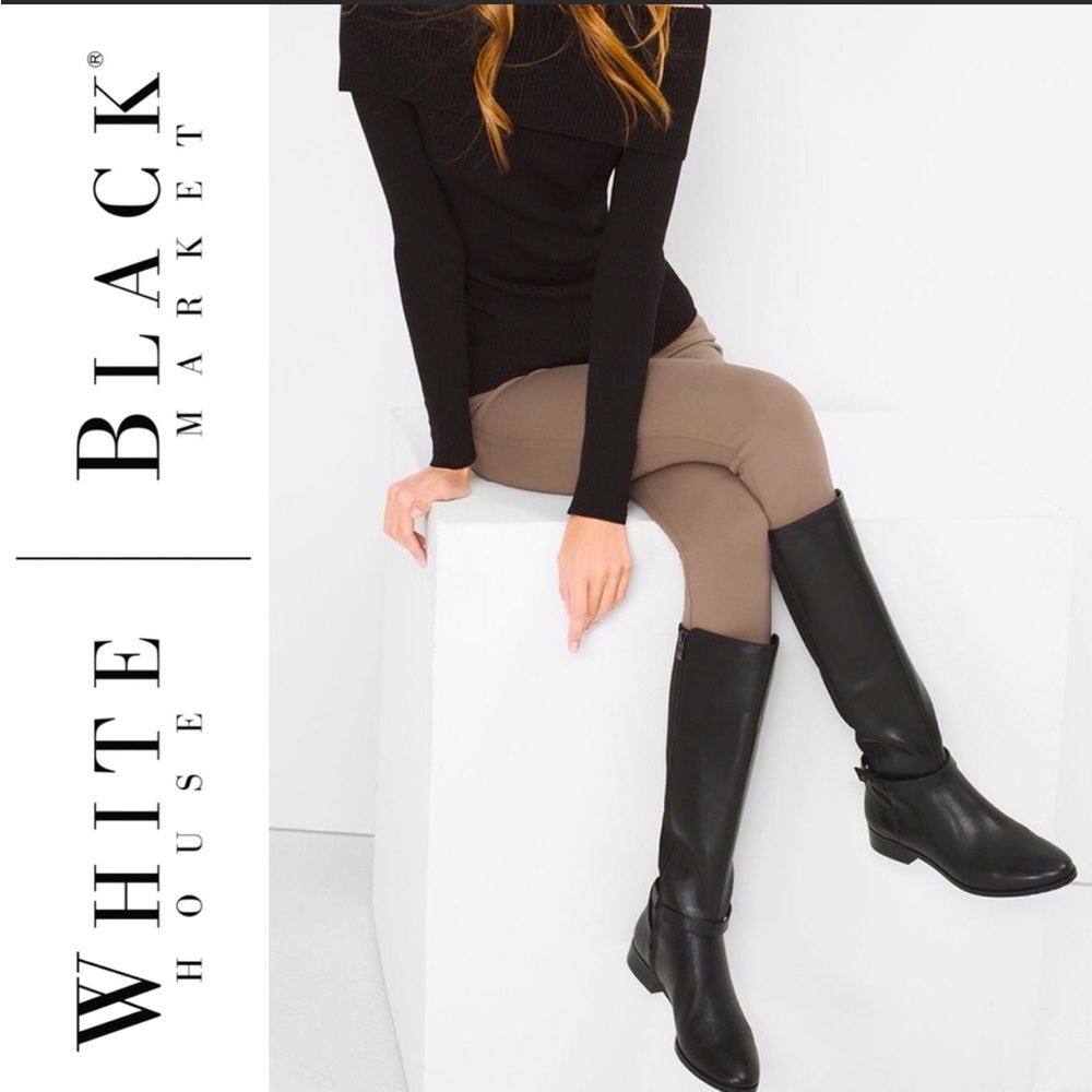 🆕 WHBM Ranger Leather 50/50 Stretch Flat Boots ~ Black ~ Sz 8.5M